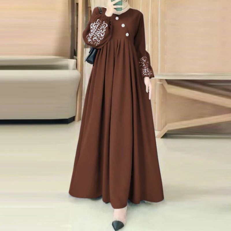 Muslim Hijab Dresses Abaya Eid Mubarek Robe Long Dress 2025 ZANZEA Women Elegant Long Sleeve Maxi Sundress Loose Vestidos Kaftan
