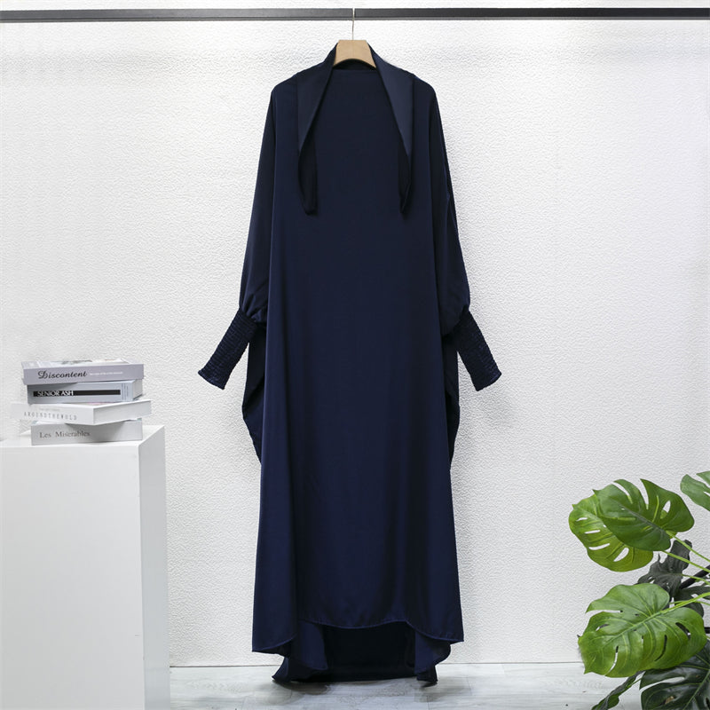 Muslim Abaya Women Jilbab Islamic Clothing Dubai Saudi Black Robe Turkish Modesty One-piece Prayer Dress Hooded Smocking Sleeve