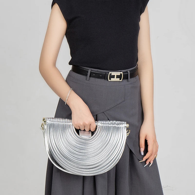 Handbags for Women 2025 New Gold Luxury Designer Brand Handwoven Noodle Bags Half Round Pulled Hobo Silver Evening Clutch Chic