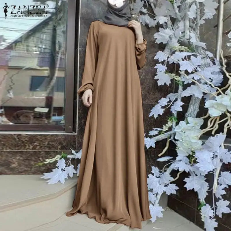 2025 ZANZEA Fashion Muslim Dress Women Tukey Abaya Robe Long Sleeve Maxi Sundress Vestido Dubai Kaftan Islamic Clothing Oversize