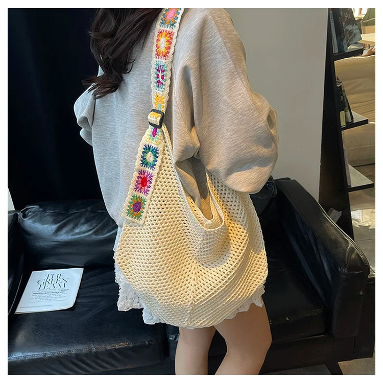 2025 Summer New – Bohemian Fresh Hollow Woven Tote Bag – Large Capacity Single-shoulder for Leisure & Vacation