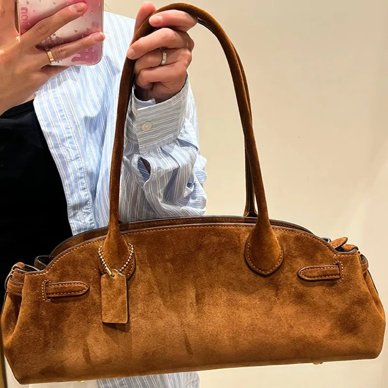 Luxury Women's Bag Lazy Matte Suede Tote Suede Boston Shoulder Bag Large Capacity Commuter Long-handle Handbag Underarm Shopper