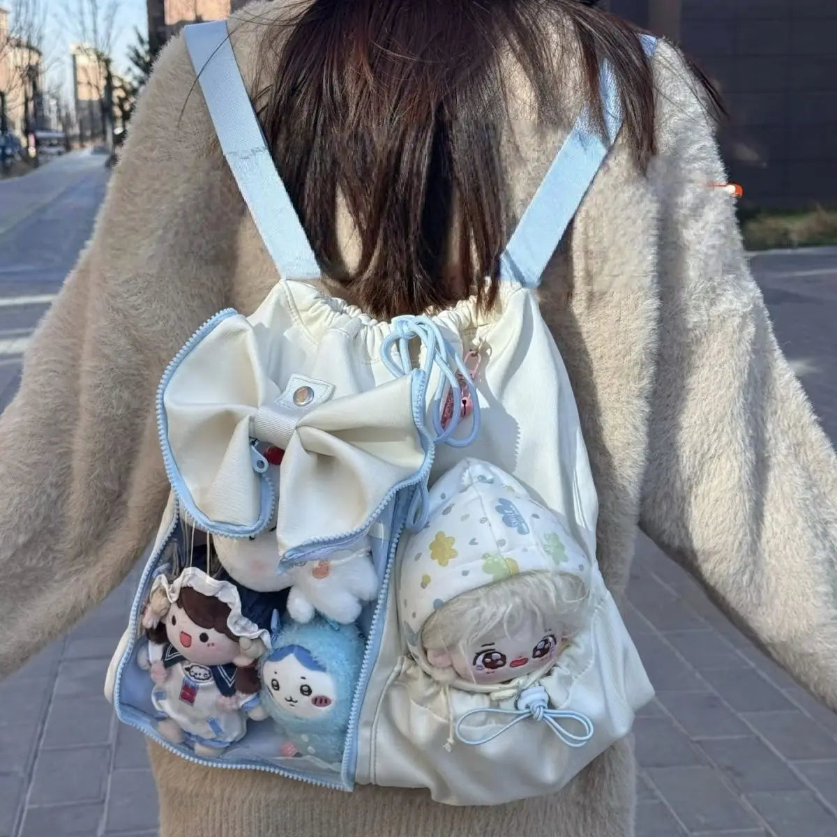 Drawstring Doll Bag Itabag 20cm Cotton Doll Wide Shoulder Strap Large Capacity Backpack Crossbody Bag Cute College Backpack