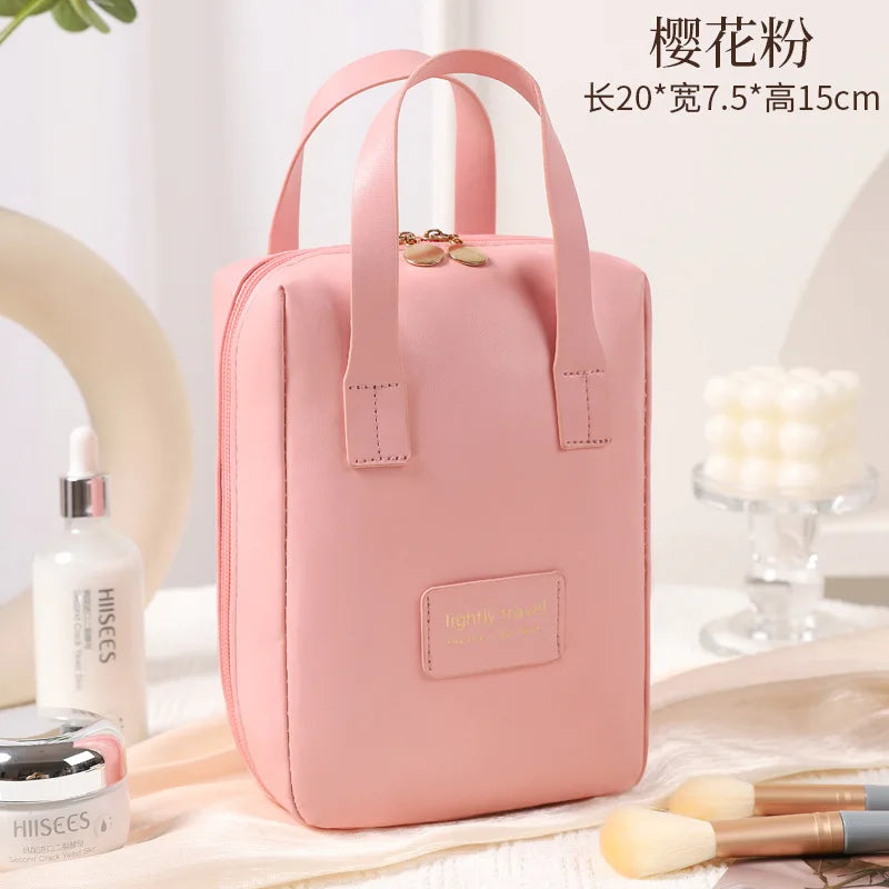 PU Cosmetic Bag Large Capacity Portable Handbag Waterproof Travel Makeup Bag Portable Toiletries Organizer Bathroom Storage Case