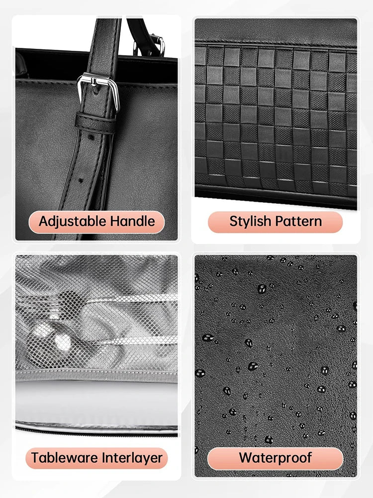 15.6" Laptop Bag with Insulated Lunch Compartment - PU Leather Briefcase for Work, School & Travel (Waterproof, Multi-Pocket)