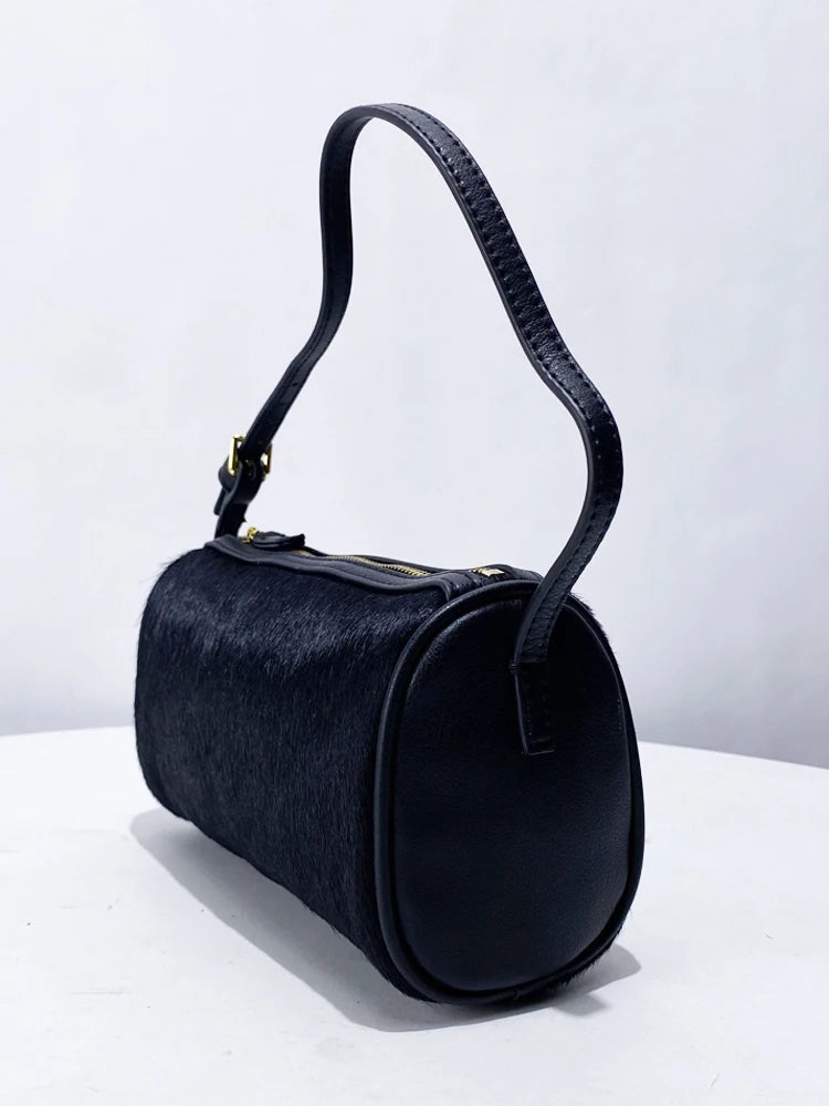 Luxury  Hair Splicing Genuine Leather Women's Bag 2025 New High Quali Single oulder Slant Cross Handheld Pencil Case...