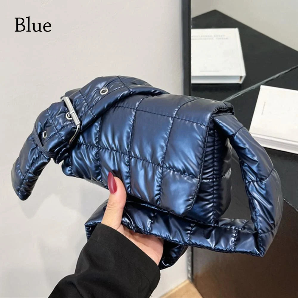 Fashion Quilted Tote Bag Winter Lightweight Warm Down Cotton Padded Plaid Shoulder Bags Women Underarm Bags Puffy Handbags