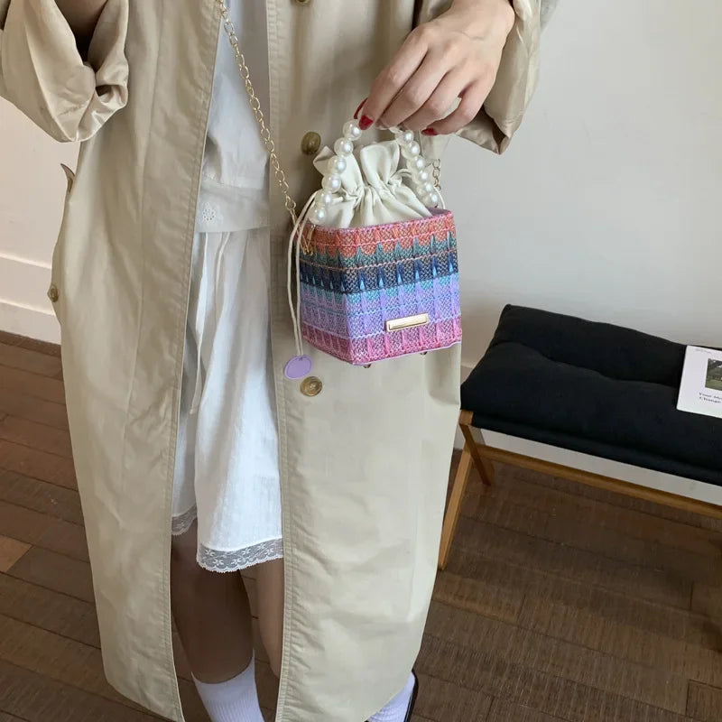 Trendy Chain Strap Women's Crossbody Bag Fashionable Drawstring Shoulder Bag Stylish Small Square Handbag Casual New Model