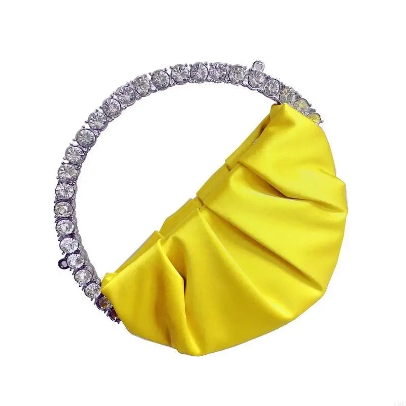 63HC Stylish Women Handbag Evening Party Bridal Clutch Bag with for Rhinestone Circular Handle Girls Prom Wedding Wallet Purs