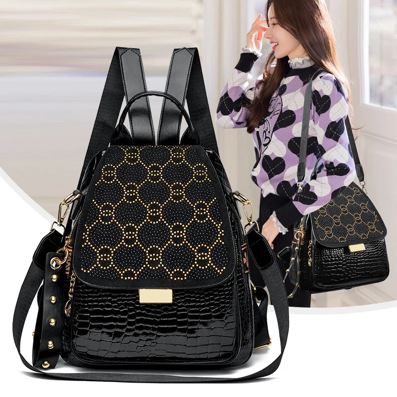 Luxury Oil Wax Leather Backpack for Women, Large Capacity Fashion Shoulder Bag, Stylish Casual Travel Daypack, Durable &Rucksack