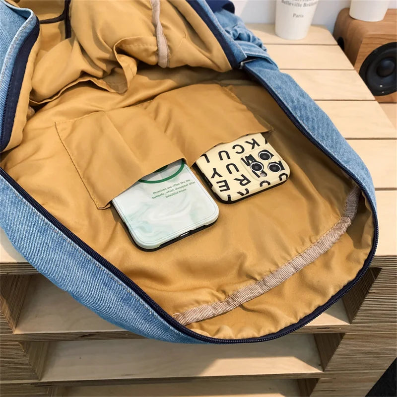 Blue Denim Backpacks For Women 100% Cotton Leisure Or Travel Bags Unisex Large Capacity Canvas Satchels Cloth Korea School Bags