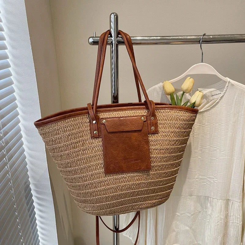 Luxury Designer Straw Beach Bag Large Capacity Beach Shoulder Bag For Women Summer Raffia Handbag Shopper Basket Tote Travel Bag