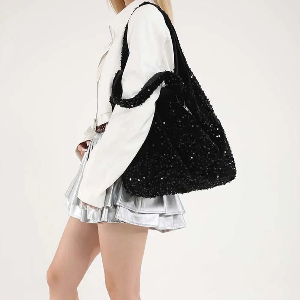 Fashion Evening Bag Sequin Tote Bag Purse Fashion Silver Shoulder Bag Shiny Large Hobo Bag Girls