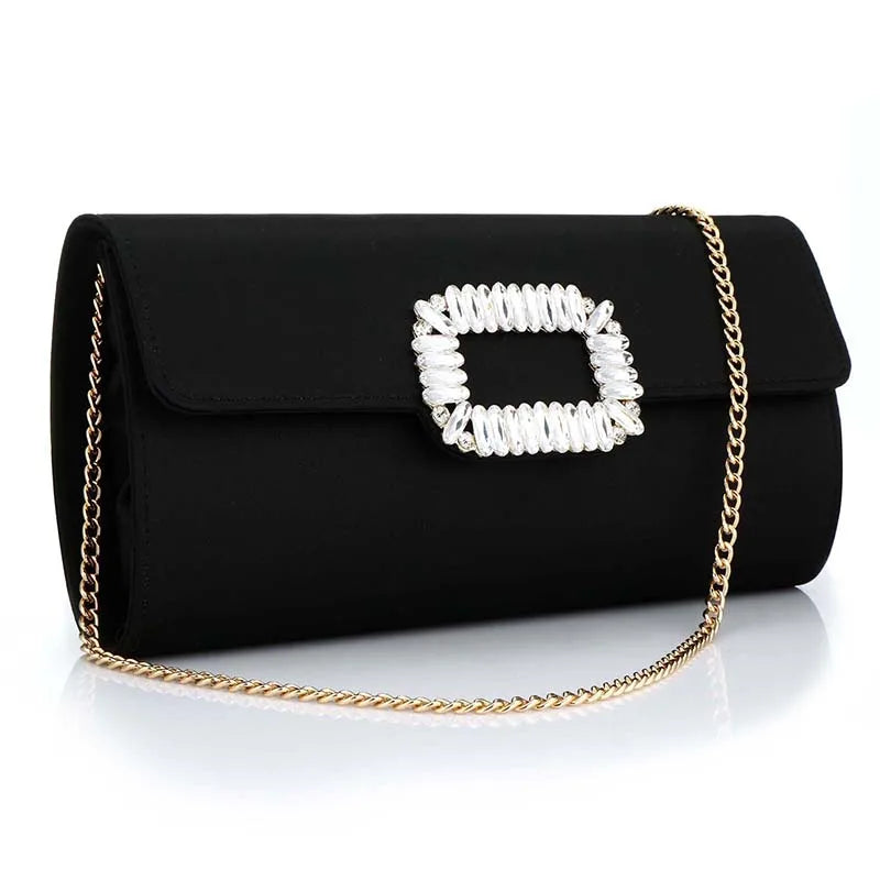 Elegant Satin Envelope Evening Handbags for Women Square Diamond Buckle Wedding Bridal Party Purse Shoulder Chain Messenger Bags