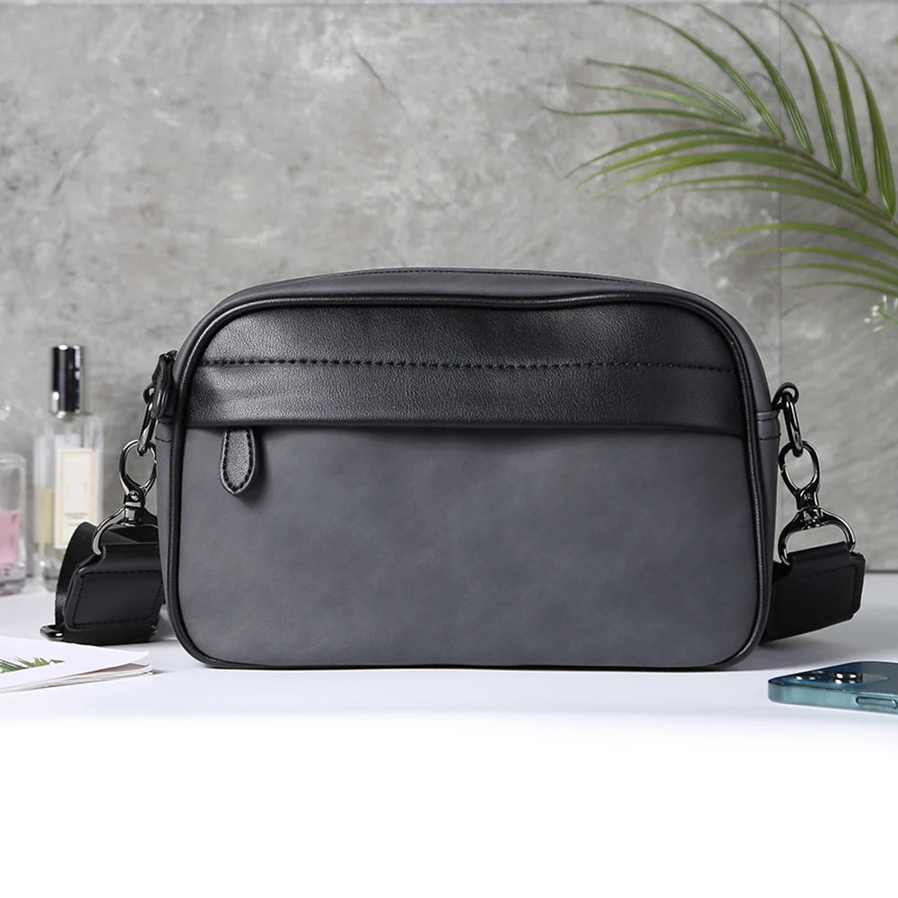 Luxury Business Shoulder Bag for Men Design Plaid PU Leather Messenger Crossbody Bag Casual Zipper Small Square Sling Bag Pouch