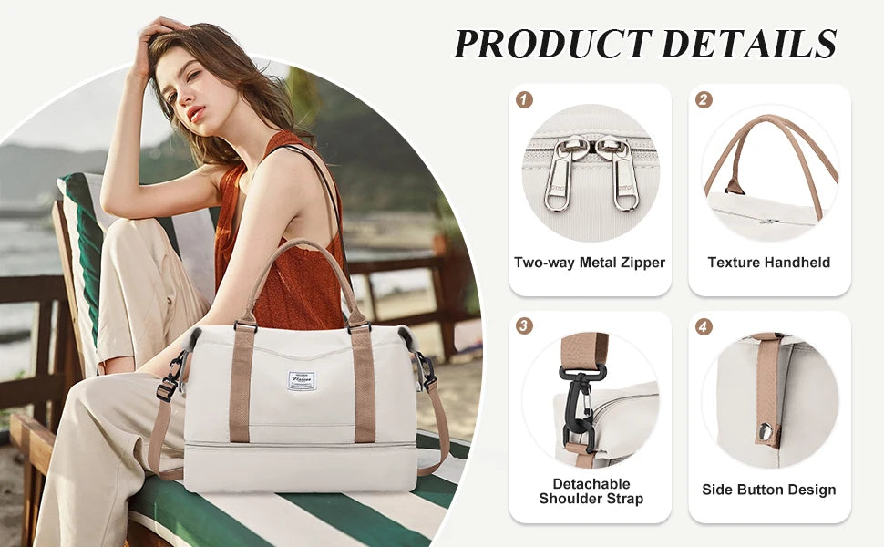 Travel Duffel Bag,Sports Tote Gym Bag Shoulder Weekender Overnight Bag for Women, Carry on Bag with Wet Pocket Expandable Bag