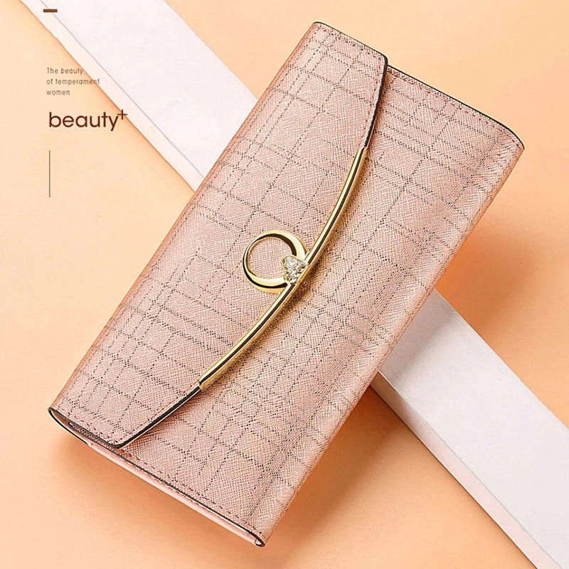 Luxury Designer Women's Long Leather Wallet High Quality Large Capacity Purses for Women Multifunctional Simple Elegant Handbag