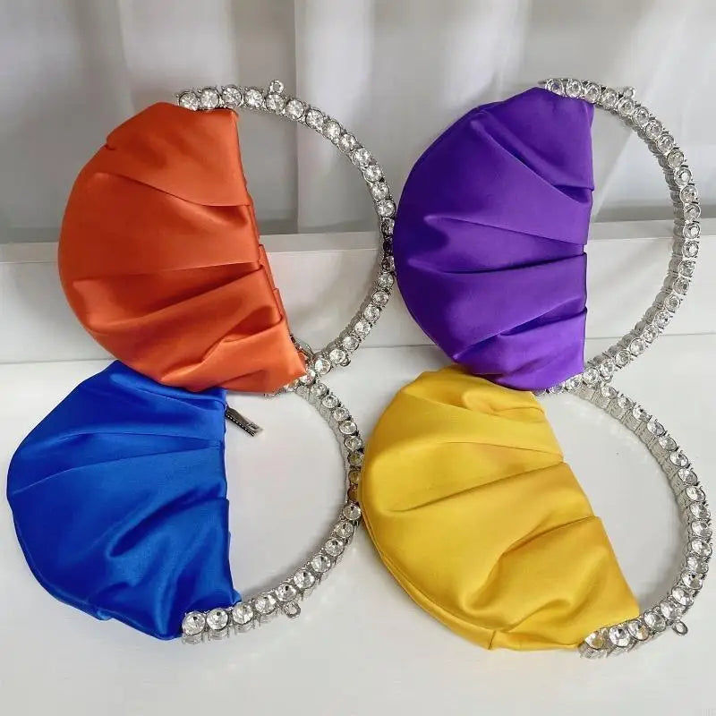 63HC Stylish Women Handbag Evening Party Bridal Clutch Bag with for Rhinestone Circular Handle Girls Prom Wedding Wallet Purs