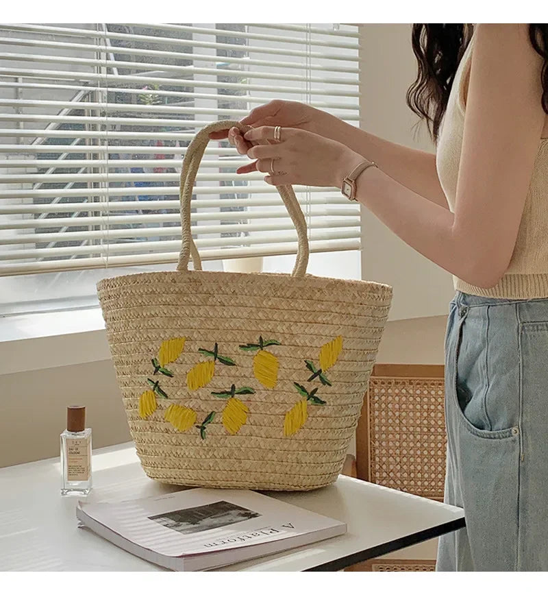 Handmade Straw women Handbags Summer Tote Large capacity Embroidery Vacation Beach bag Female Shoulder Bag bolsa feminina