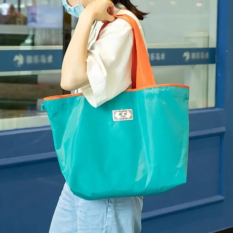 Large Capacity Foldable Drawstring Shopping Bag Reusable Casual Shopping Shoulder Bag Multifunctional Eco-friendly Storage Bag