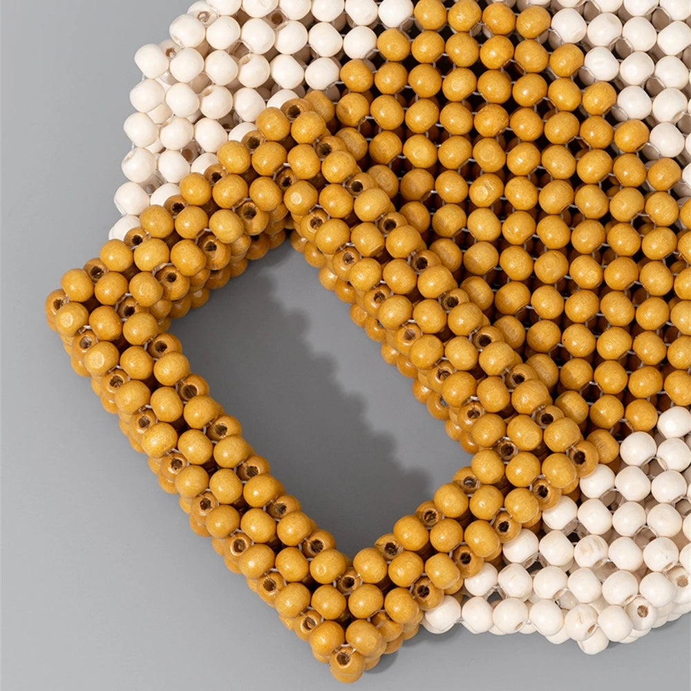 Luxury Wooden Beads Tote Bags Vintage Women's Square Handbag Handmade Fashion Banquet Bags Summer Casual Beach Purses Bag Bolsos