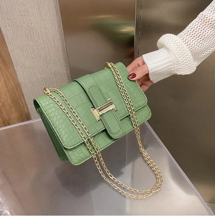 Luxury Stone Pattern Women Single Shoulder Crossbody Bags Fashion PU Leather Chains Handbags Messenger Bag Small Square Bag