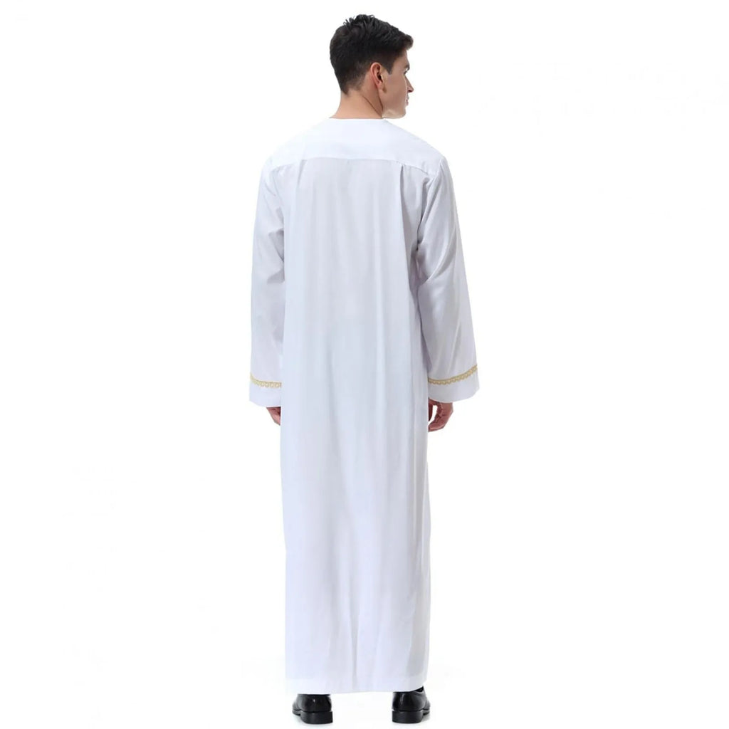 Traditional Muslim Clothing Men's Muslim Shirt robe embroidery Islamic Royalty Dubai Robe O-Neck Long Sleeve Retro Loose Abaya