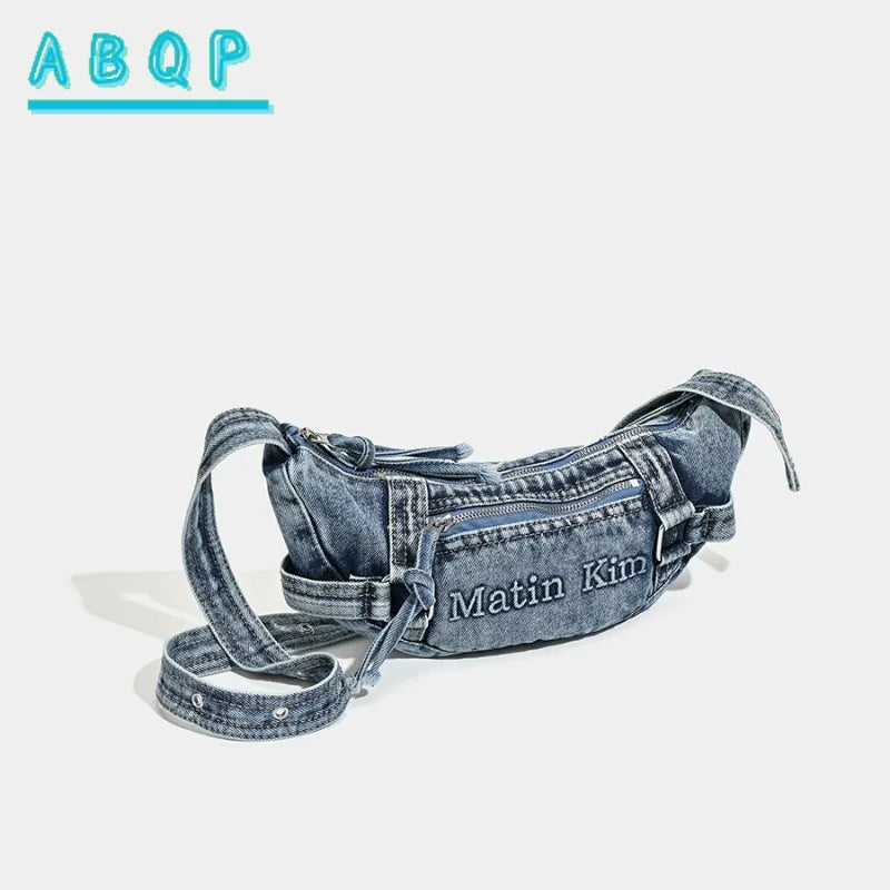 Shoulder Bag for Women New Washed Denim Bags Retro Crescent Bag Diagonal Span Underarm Tote Handbag Mini Portable