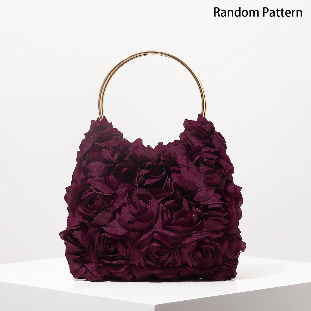 Luxury Rose Flower Tote Bags for Ladies， Prom Dresses for Women， Bag for Women Elegant， Wedding Items， Party Bag（Random Pattern）
