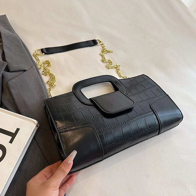 Luxury Clutch Bag Retro Women's Bag Stone Pattern PU Leather Crossbody Bag Female Flap Handbag Shoulder Bag Simple Sac A Main