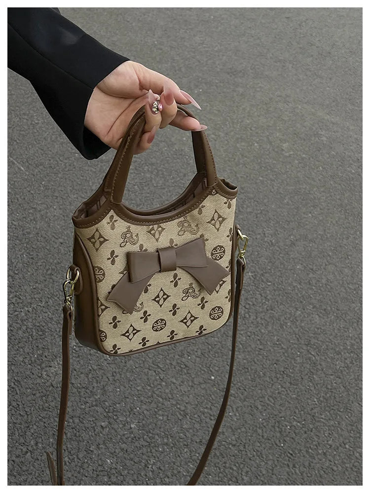 PU Hand-held Bow Bucket Bag Trendy Fashion Shoulder Bag Simple Versatile Women's Bag Commuter