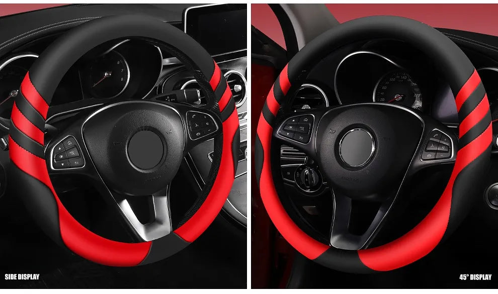 Car Steering Wheel Cover Universal  Durable Leather Cover with Anti-Slip Lining, for Steering Wheel with a Diameter of 14.5"-15"