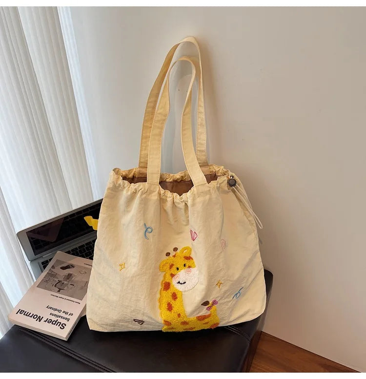 Leisure Large Capacity Single Shoulder Bag Trendy Embroidered Nylon Tote Bag School Style Sweet Handle Bag