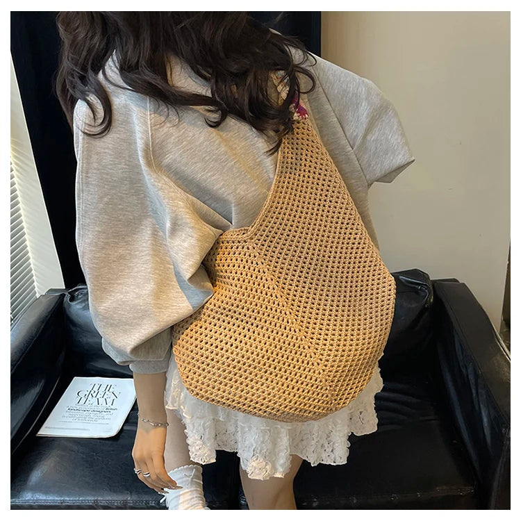 2025 Summer New – Bohemian Fresh Hollow Woven Tote Bag – Large Capacity Single-shoulder for Leisure & Vacation