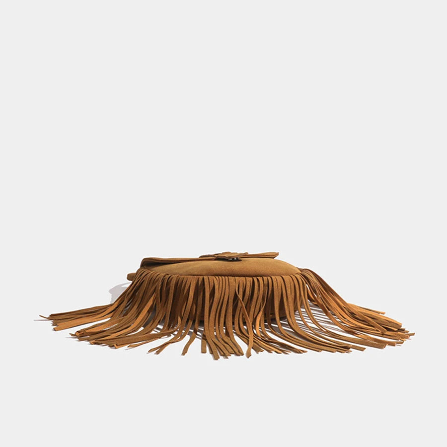 Boho Style Bohemian Fringed Crossbody Bag Versatile Faux Suede Design Shoulder Bag Flip Small Square Bags For Women Daily Travel