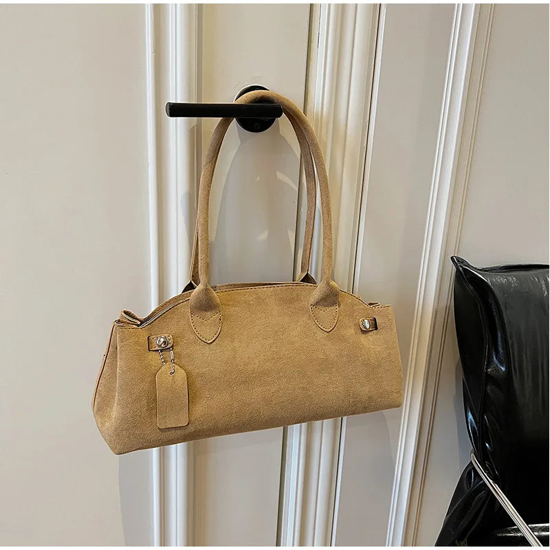 Luxury Women's Bag Lazy Matte Suede Tote Suede Boston Shoulder Bag Large Capacity Commuter Long-handle Handbag Underarm Shopper