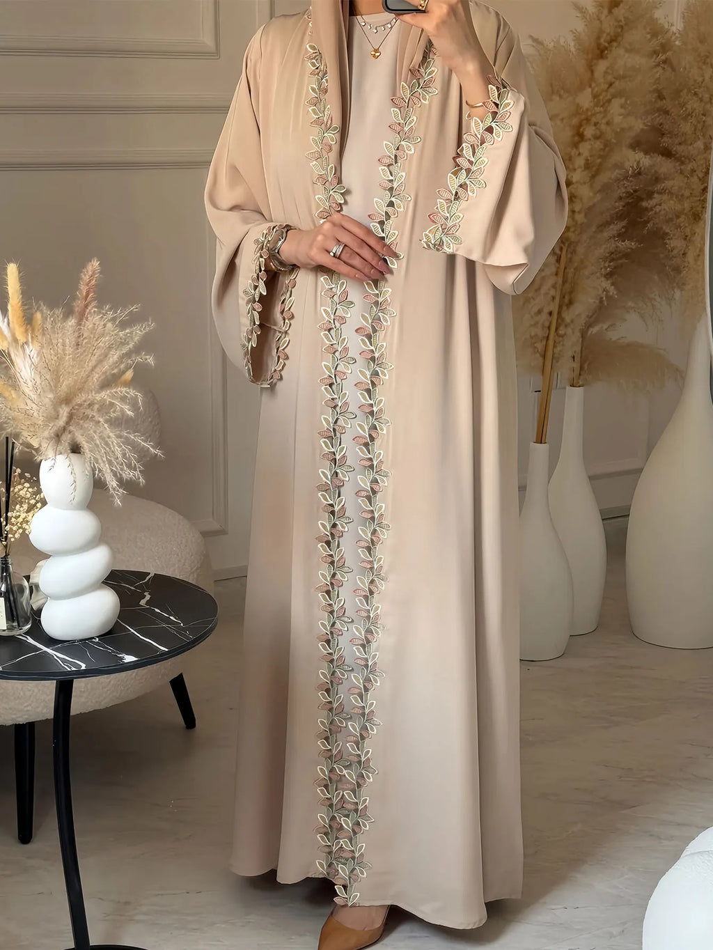 Dubai Elegant  Purple Abaya for Muslim Women - Intricately Crafted with Multicolored Embroidery Piece in Islamic Modest Fashion