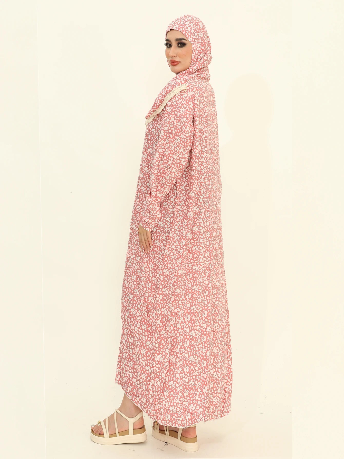 Muslim Fashion Abaya Women Floral Print Khimar Robe Abayas African Ladies Traditional Payer Dress