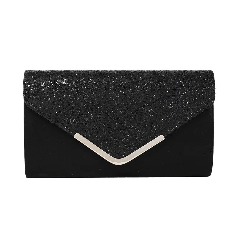 Clutch Bags V Design Metal Chain Glitter Sequined Evening Bags with Envelope Party Wedding  Lady Handbags Banquet Messenger Bag