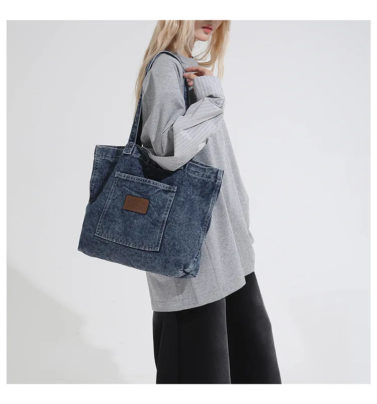 Denim Shoulder Bag Fashion Versatile Daily Commute Large Capacity Handbag