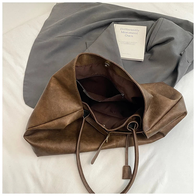 Women's Tote Bag, Large Capacity Soft Leather Shoulder Bag, Retro Casual Handbag, Perfect for Commuting Handbags Travel Bag
