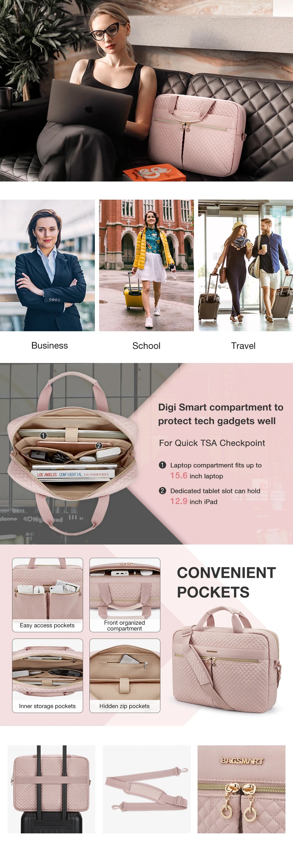 BAGSMART Large Capacity 17 inch Laptop Bag Shoulder Messenger Notebook Pouch Briefcase Office Travel Business Computer HandBag