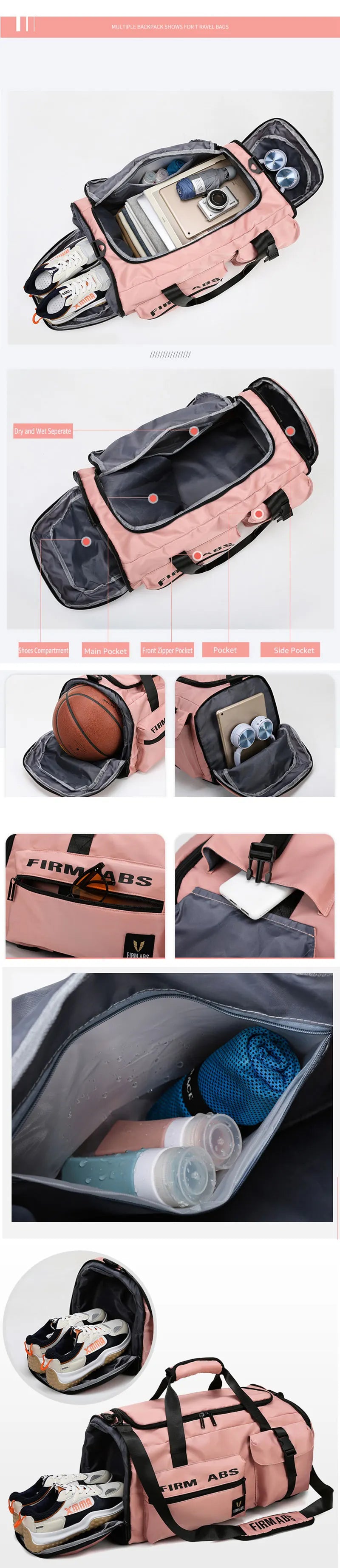Big Sports Gym Bag Travel Duffel Bag with Wet Pocket & Shoes Compartment Outdoor Basketball Backpack Weekend Tote for Men Women