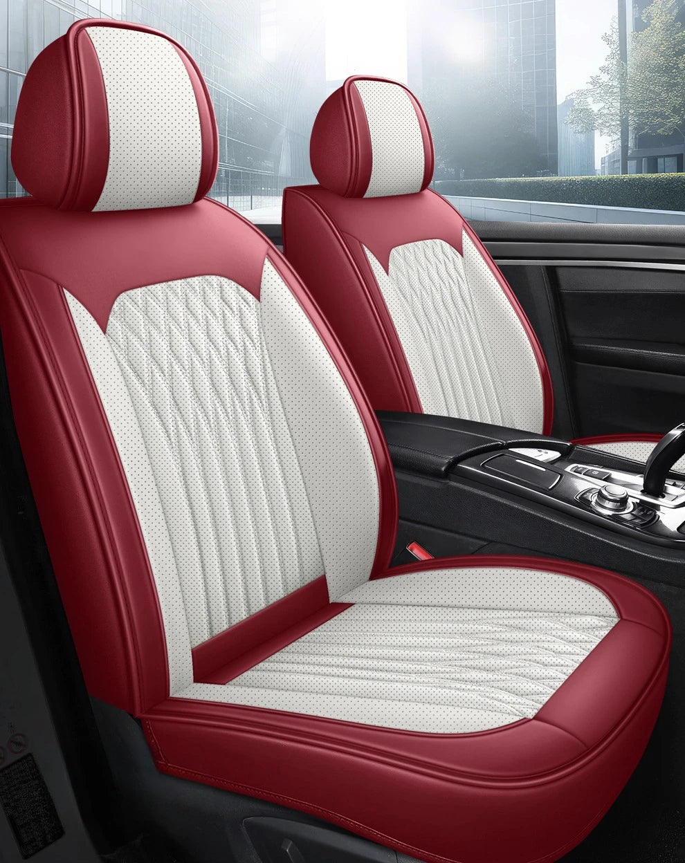 Full Set Car Seat Covers  Full-Wrap Design, Breathable Perforated PU Leather, Universal Fit for Most Sedans, Trucks & SUVs
