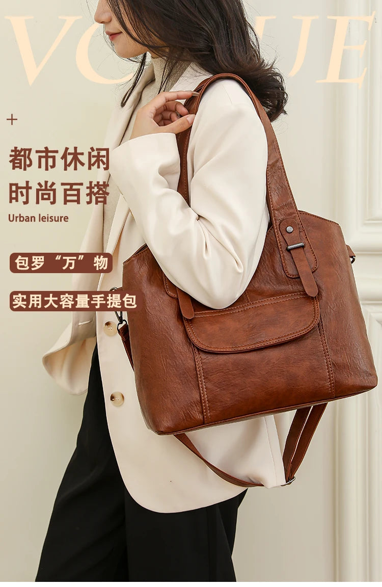 Luxury Soft Leather Handbags Designer Retro Crossbody Bags for Women 2023 New Large Capacity Ladies Shoulder Messenger Bag