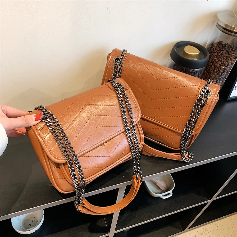 Luxury Chain Shoulder Bags For Women V-line Embroidery Dual Straps Designer Crossbody Messenger Bag Multi Pockets Female Handbag