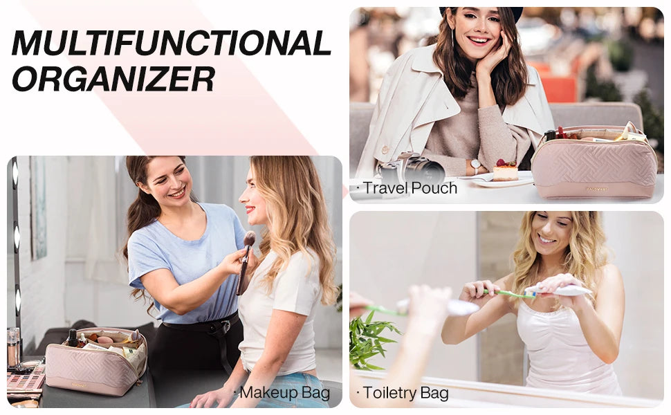 BAGSMART Women's Cosmetic Bag Large Capacity Storage Waterproof Makeup Bags Wide-open Cosmetic Pouch travel essentials