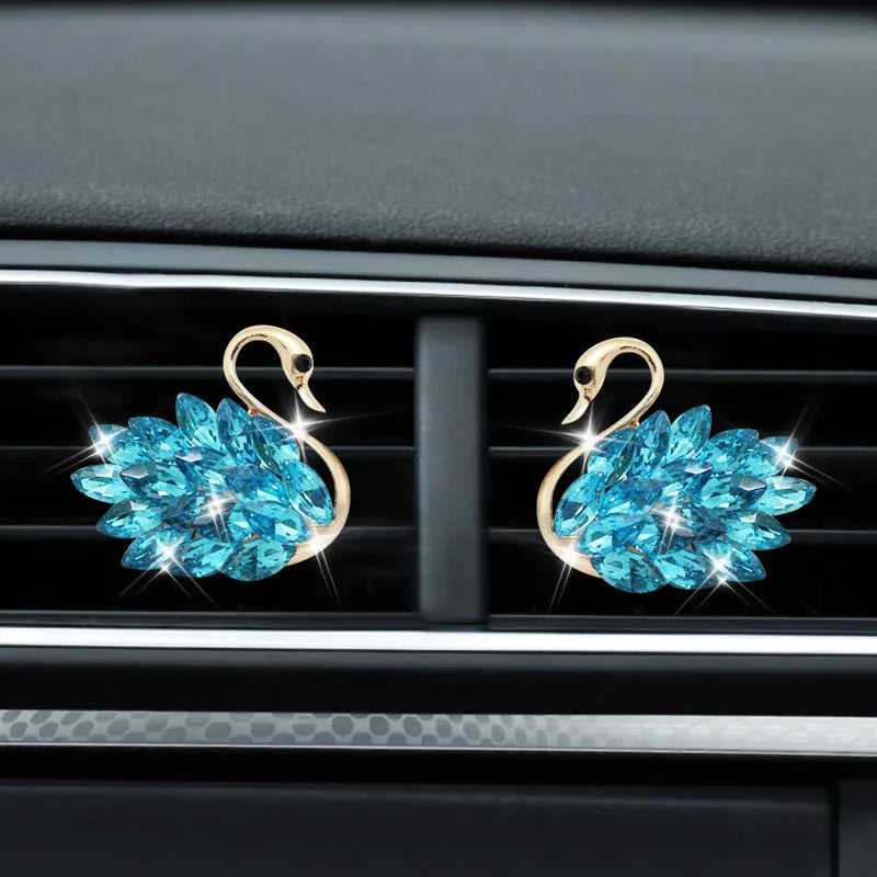 1 Pair Cute Car Diffuser Vent Clip Automotive Swan Vent Clip Air Freshener With Rhinestones Vehicle Aromatherapy