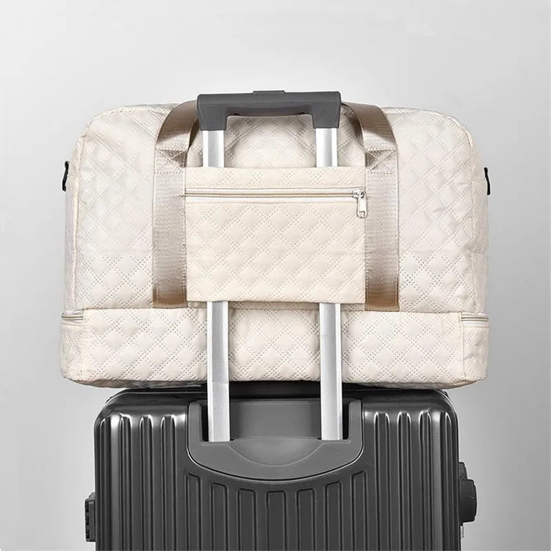 Luxury Duffel Bag, Large Capacity Handbag Shoulder & Crossbody Tote Bag With Dry Wet Separation Dual Side Pockets For Travel Gym