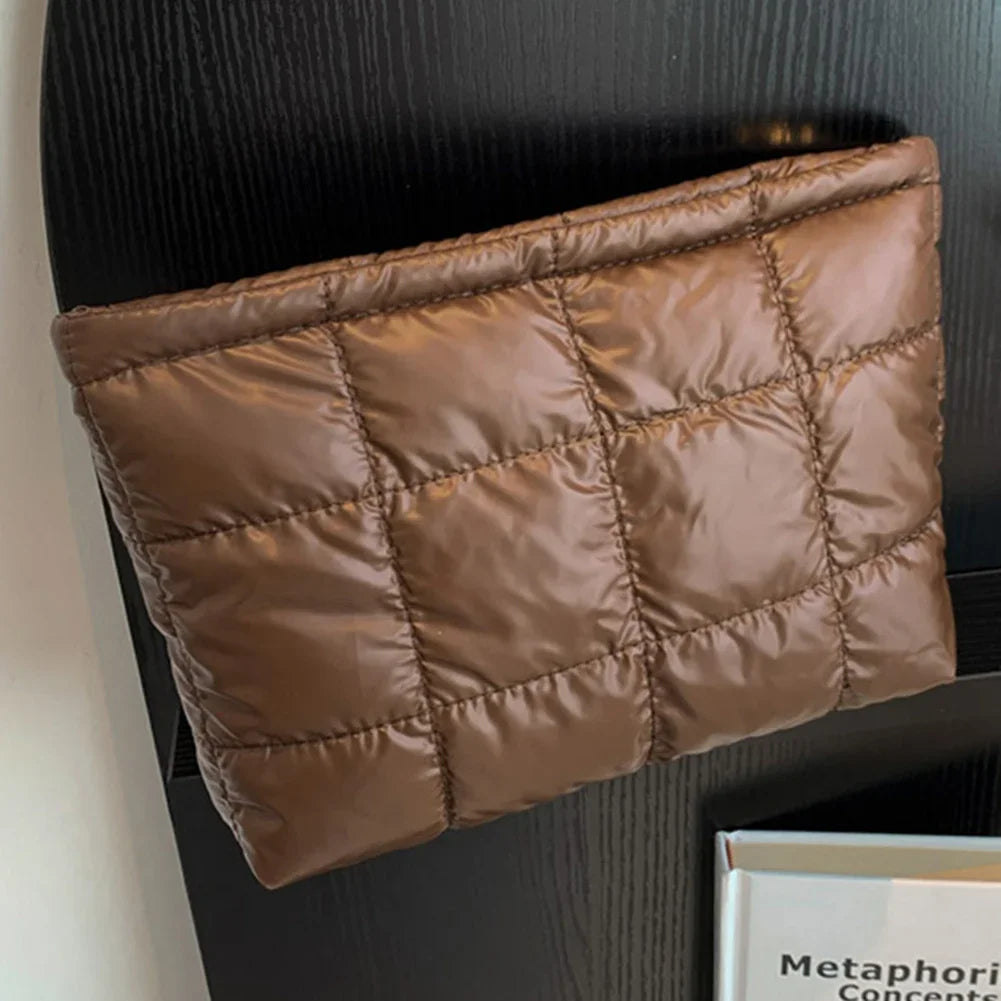 Women Cosmetic Bag Padded Quilted Makeup Storage Bag Large Capacity Makeup Organizer Bags Solid Color Travel Cosmetic Bags